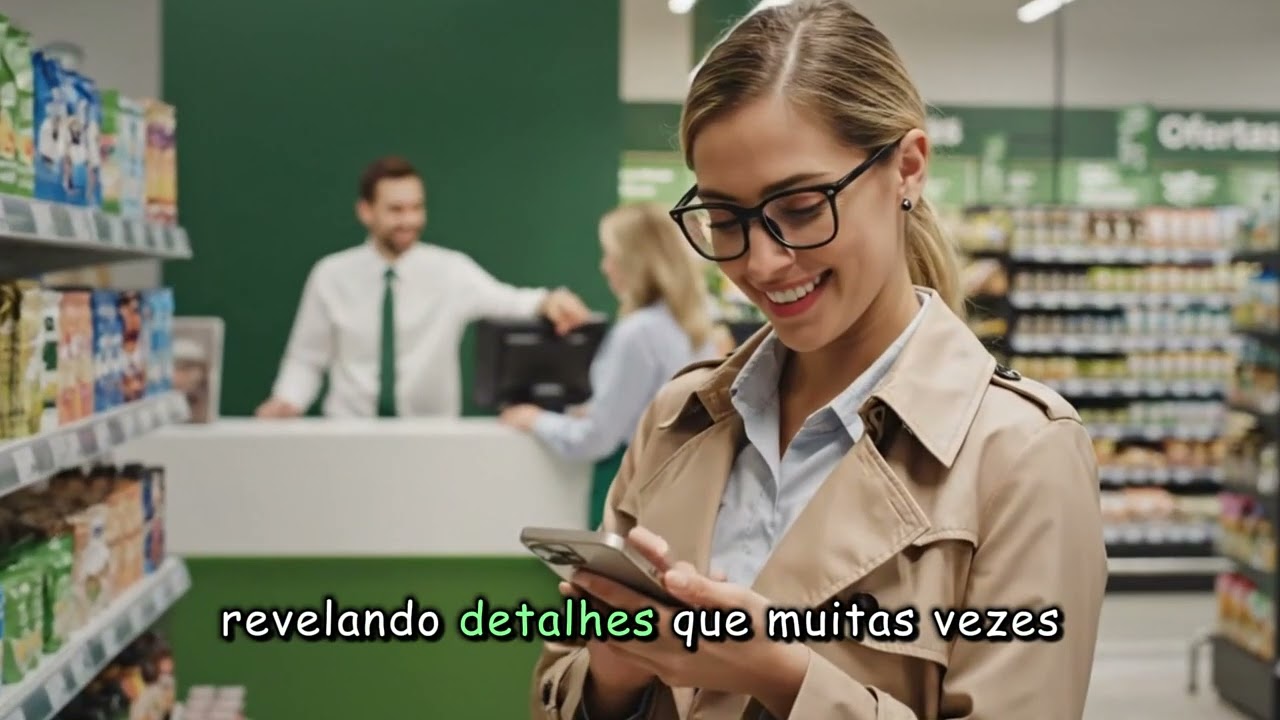 Cliente oculto utilizando celular em um supermercado